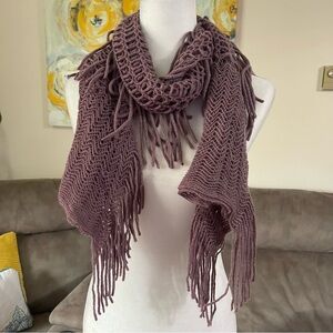 Elegant Open Knit Purple Knit Scarf